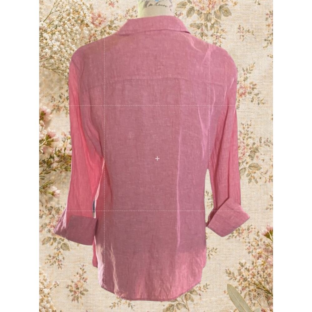 Foxcroft NYC Womens L Pink 100% Linen Shirt Coastal Lagenlook Fall Layer - Picture 4 of 8